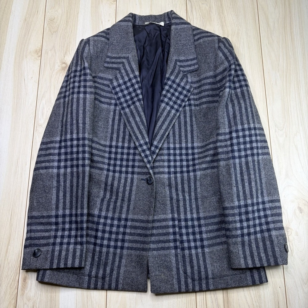 Gray Plaid Women's Blazer Jacket - Classic Tailored Coat